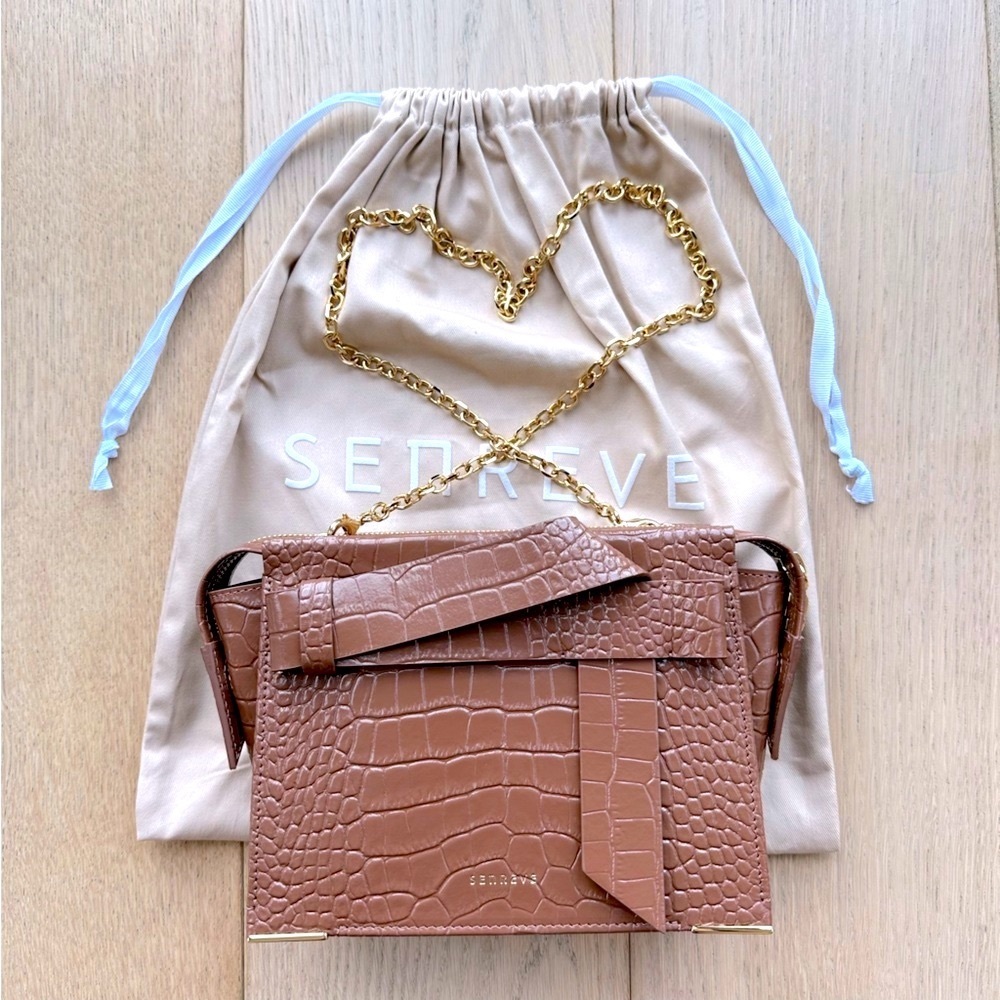 🆕 Senreve Mini Armonica Walnut Gold Brown Crocodile Vegan Leather Bag